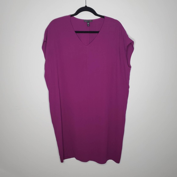 Eileen Fisher Dresses & Skirts - EILEEN FISHER Purple High V-Neck Cap Sleeve Tunic Silk Dress Sz S